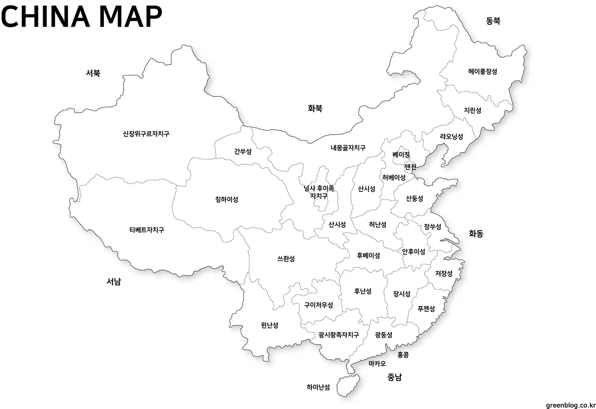 배경 요소를 제거한 인쇄용 중국 지도 이미지