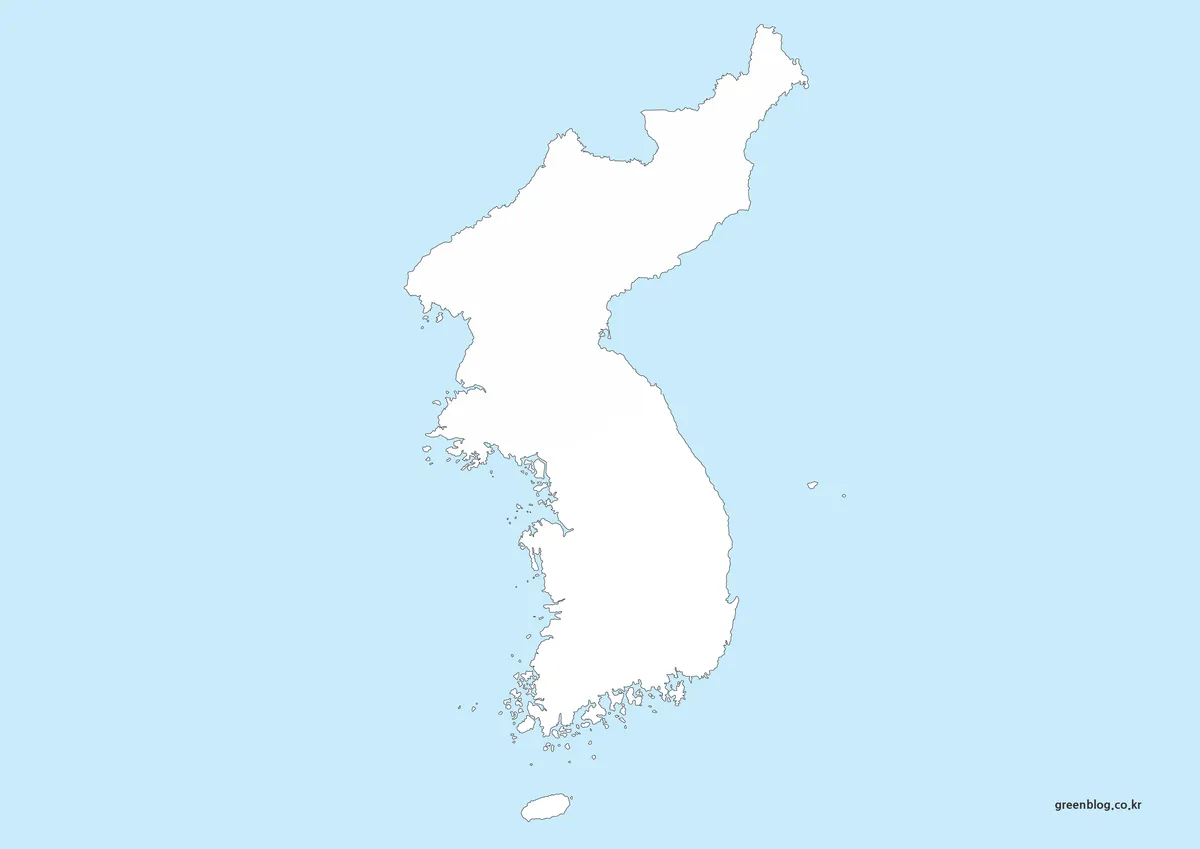지형 외곽선만 남긴 한반도 지도 이미지