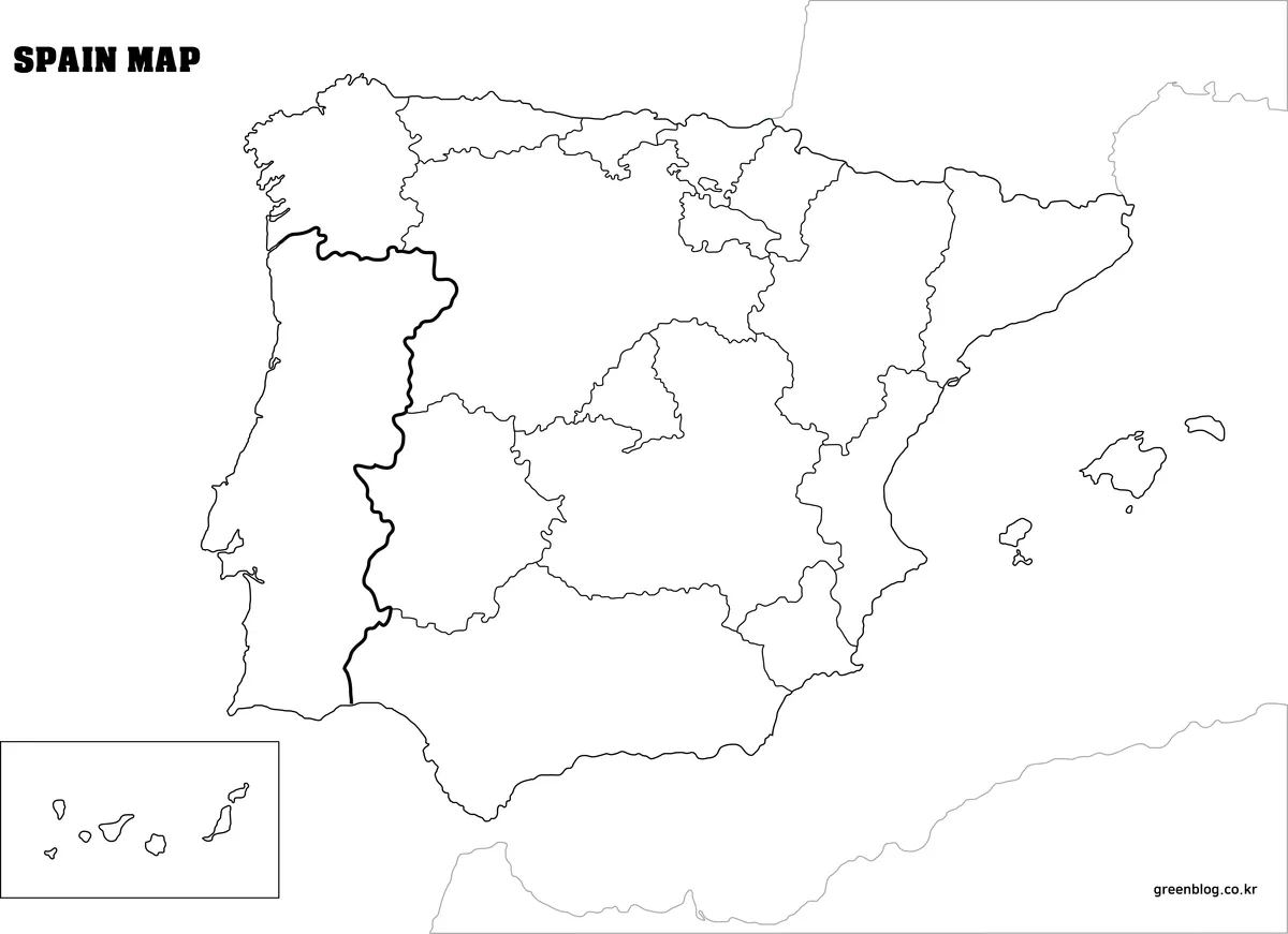 스페인 외곽선만 남긴 단순한 지도 이미지