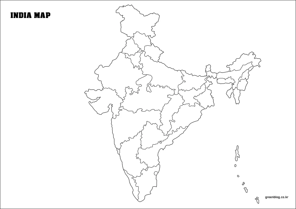 외곽선만 남긴 인도 지역 윤곽선 지도 이미지