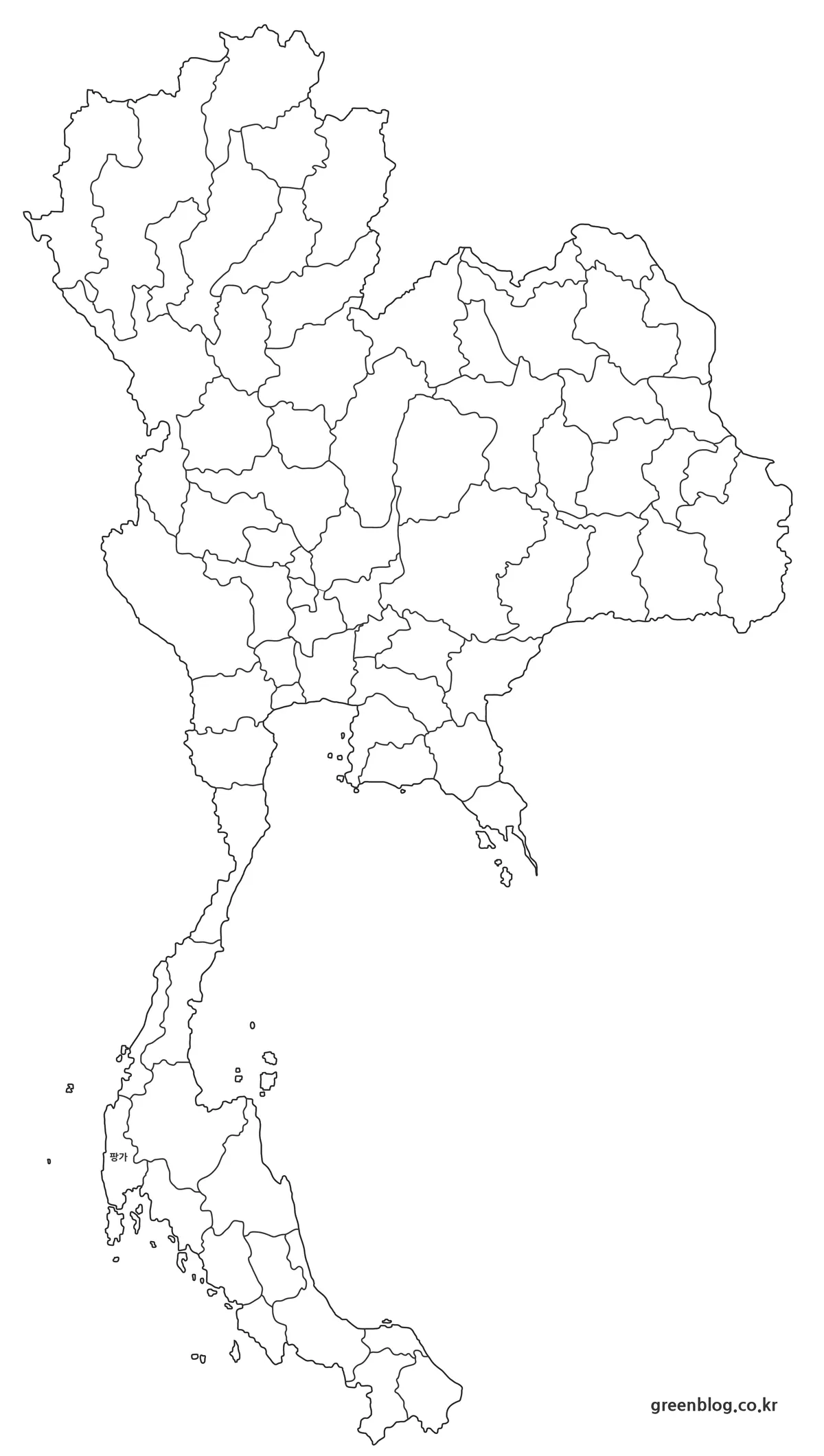 지역 정보가 제거된 태국 윤곽선 지도