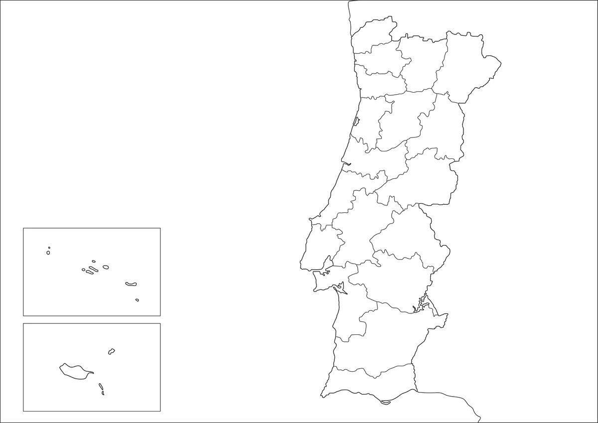 외곽선만 남긴 포르투갈 지역 윤곽선 지도 이미지