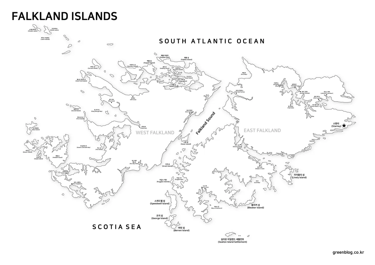 배경색이 없는 포클랜드 제도 흑백 지도