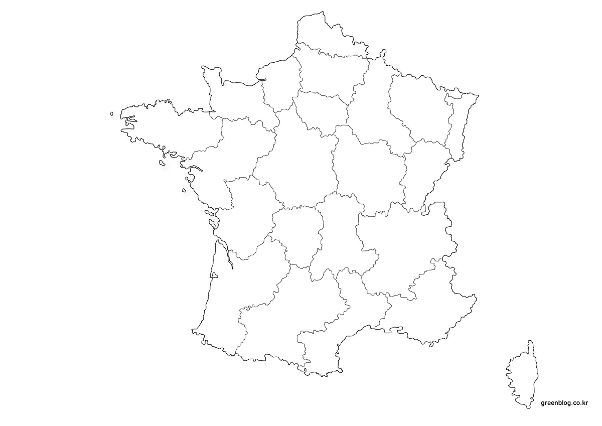 행정구역 외곽선만 남긴 프랑스 윤곽선 지도 이미지