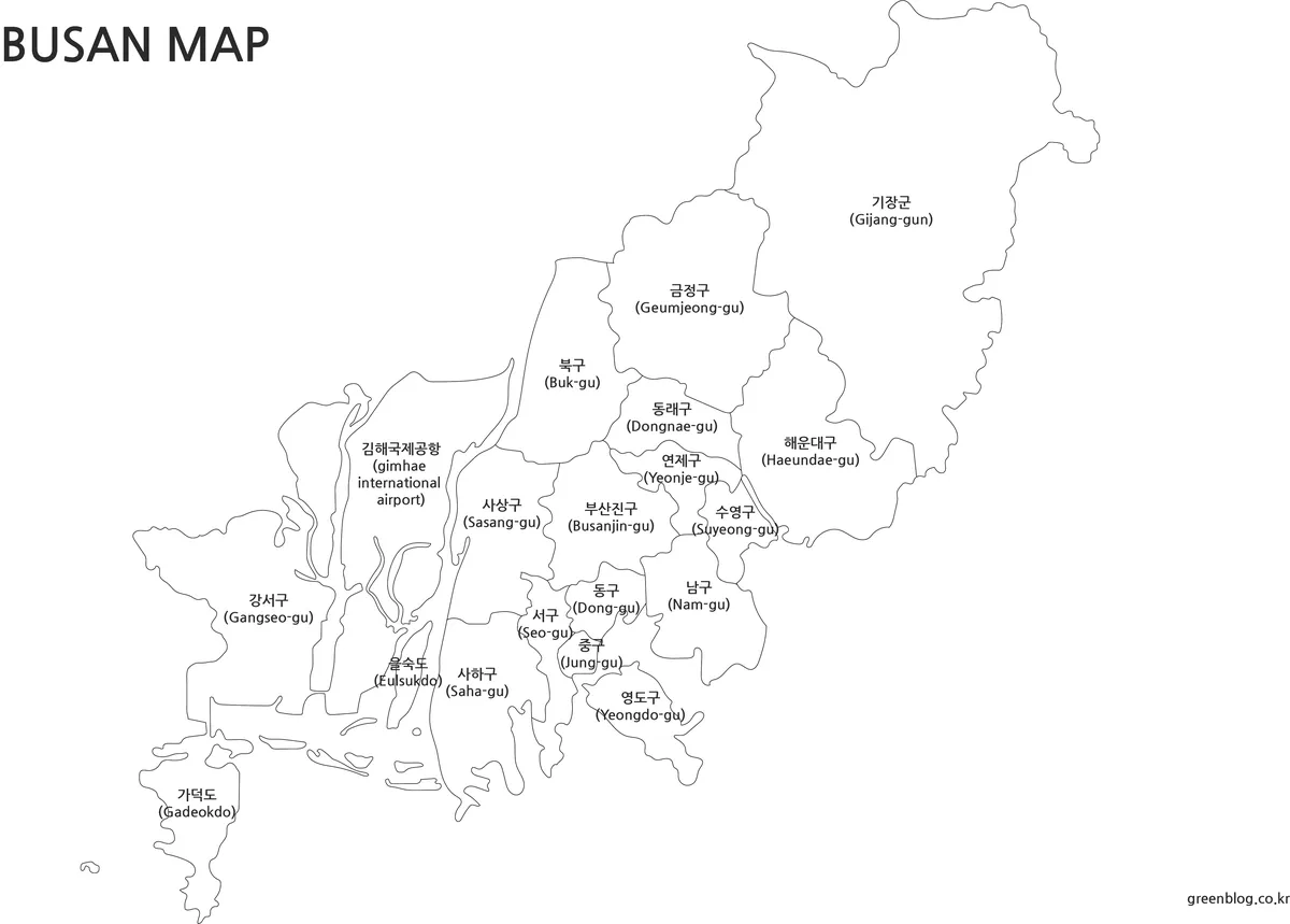 색상 없이 흑백 선으로 구성된 부산 지도