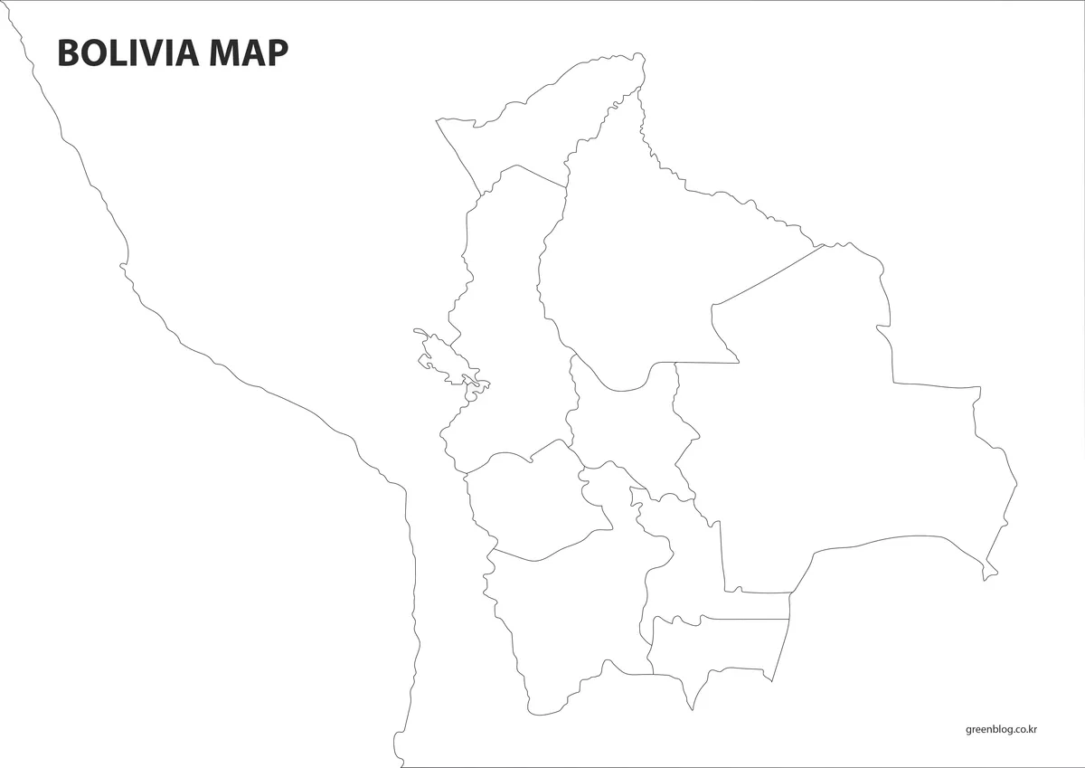 텍스트와 색이 제거된 볼리비아 윤곽선 지도 이미지