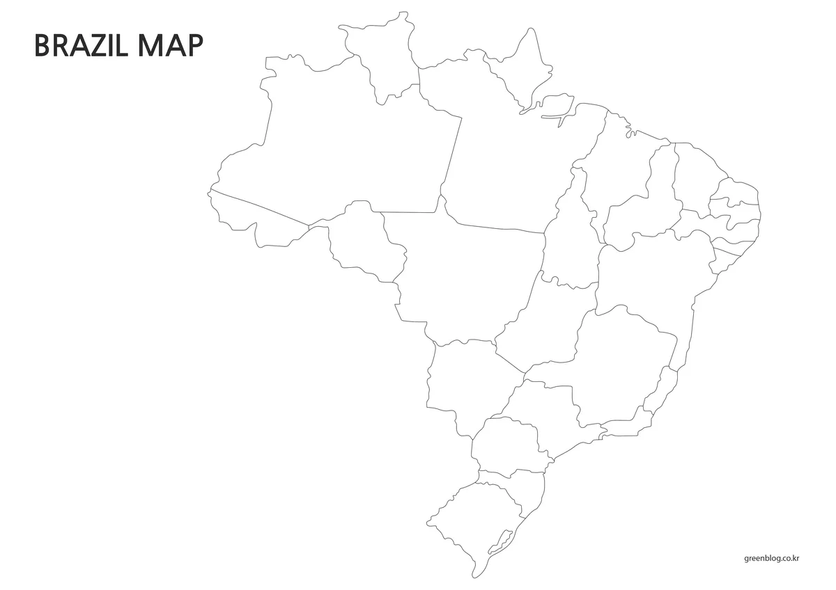 행정구역 외곽선만 표시된 브라질 윤곽선 지도 이미지