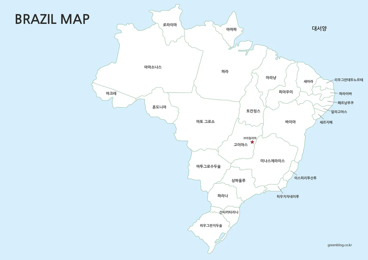 색상 없이 지역 경계만 표시된 브라질 기본 지도 이미지
