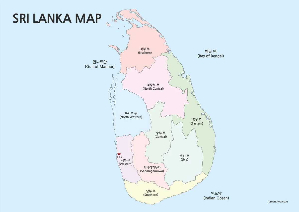 스리랑카 지도 대표 이미지