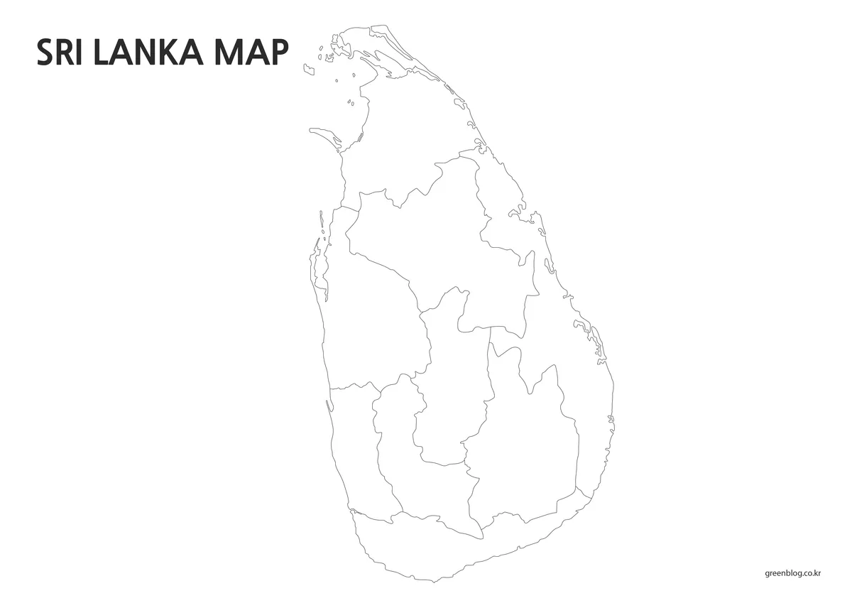 텍스트와 색상이 제거된 스리랑카 윤곽선 지도