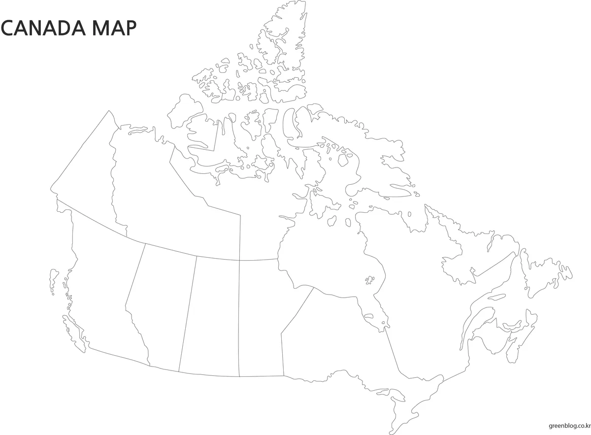 행정 구역 윤곽선만 표시된 캐나다 지도 이미지