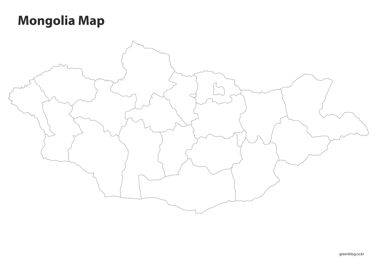 외곽선만 남긴 몽골 지도 편집용 고해상도 이미지