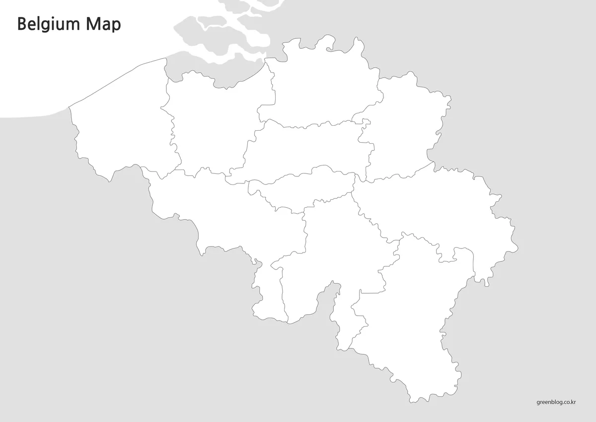 텍스트 없이 경계선만 표시된 벨기에 윤곽선 지도