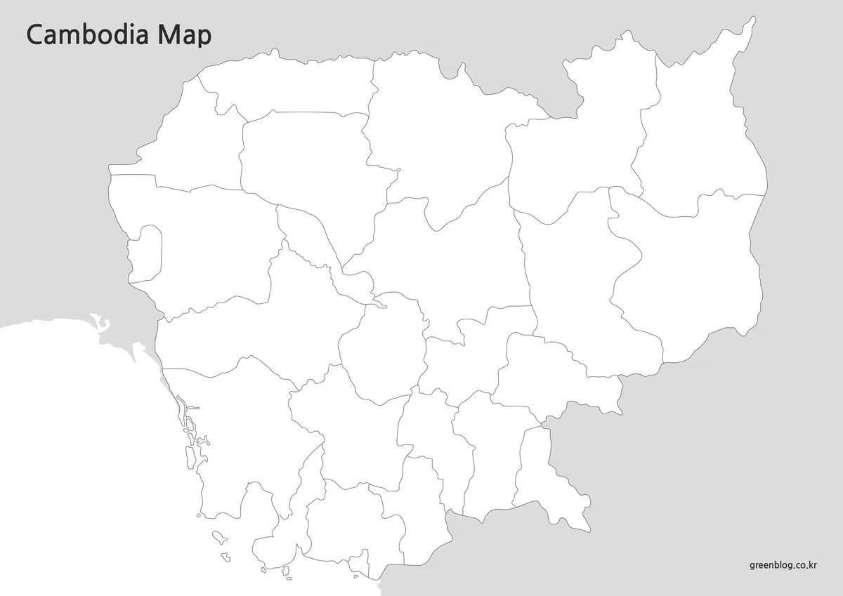 캄보디아 지도 흑백 인쇄 버전