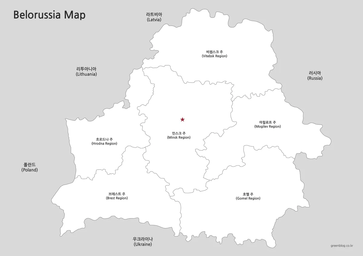 배경이 흰색인 벨라루스 흑백 지도, 인쇄용 A3 지도