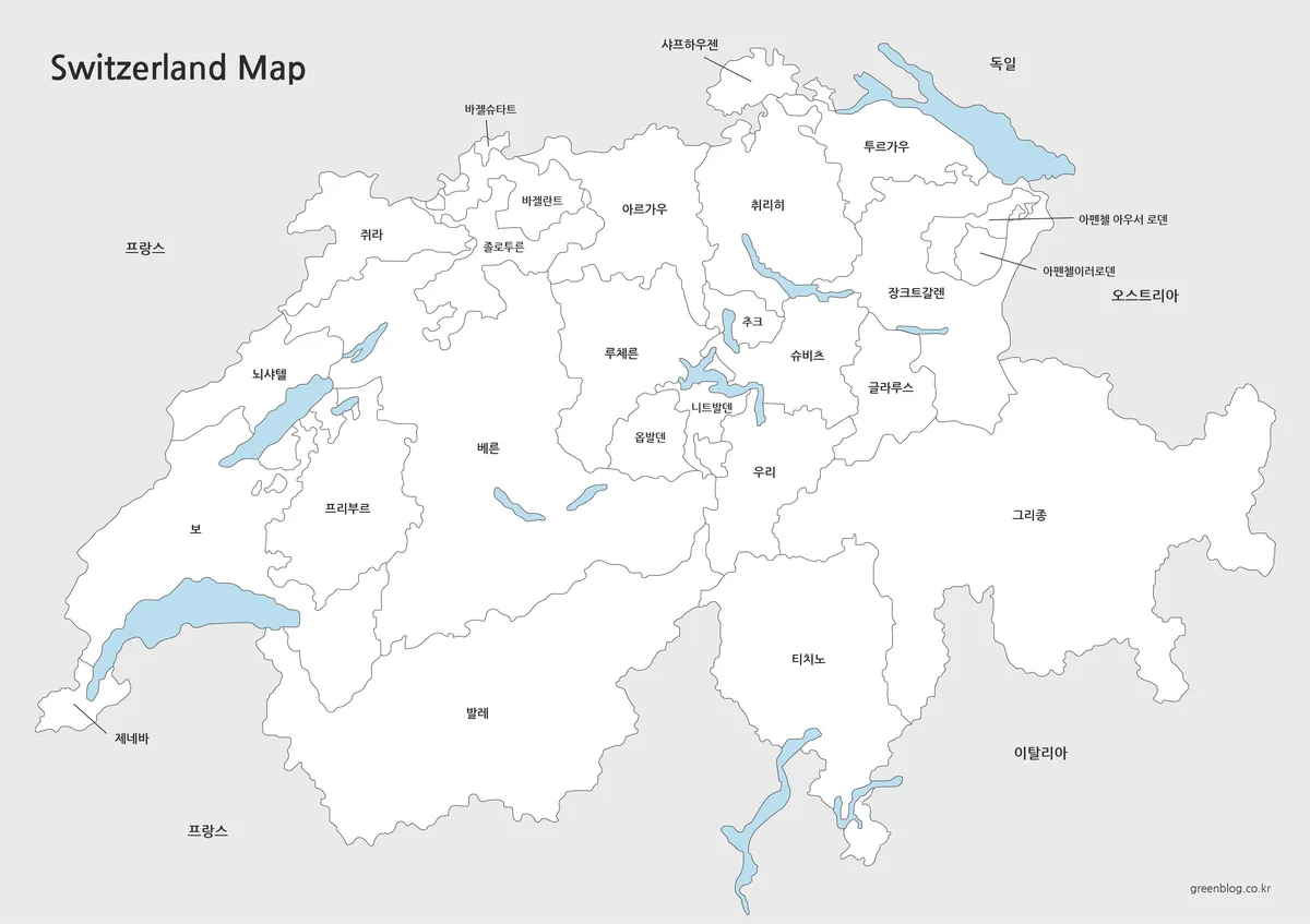 흰색 배경의 스위스 흑백 지도, 인쇄용 A3 파일