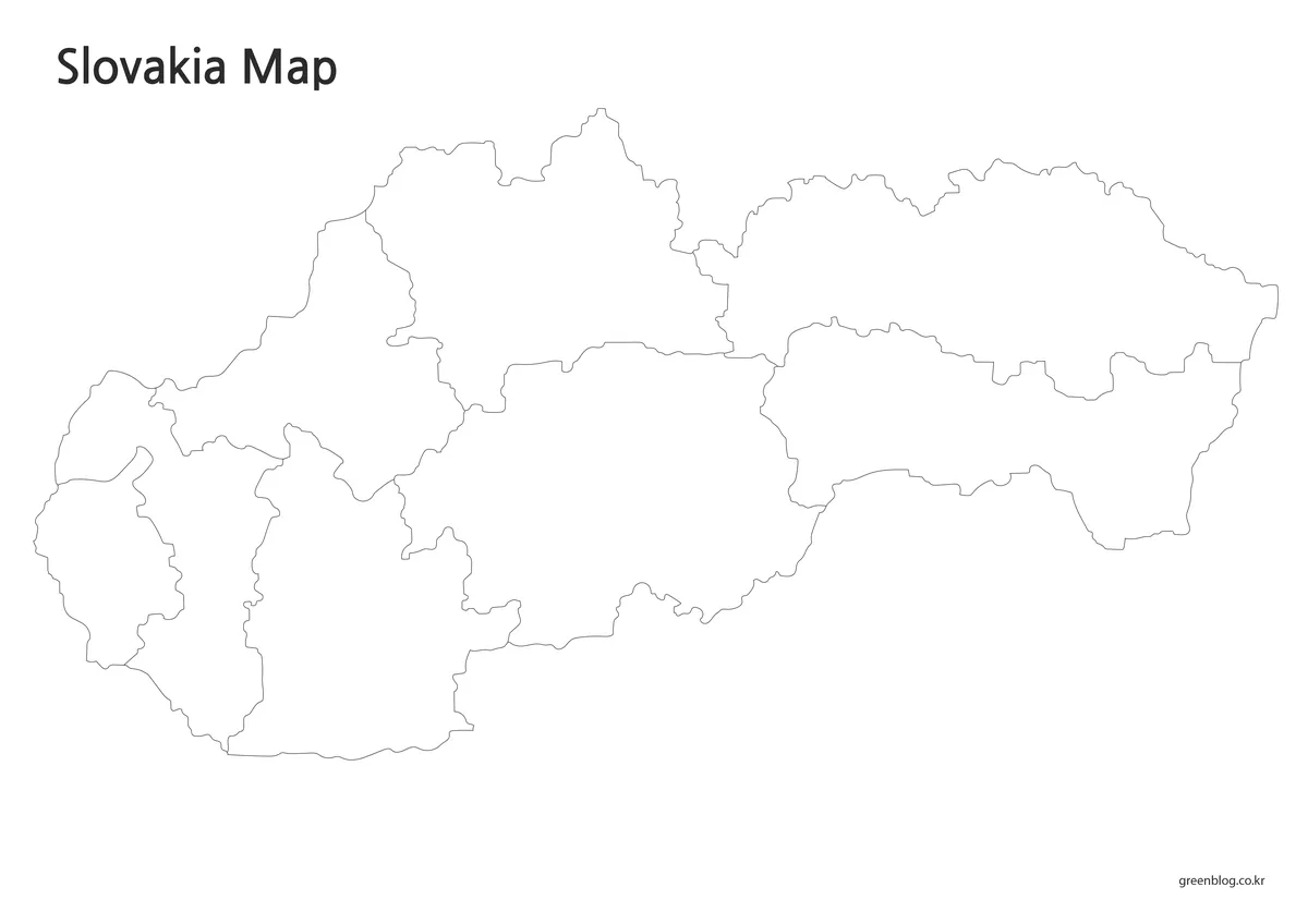 색상과 텍스트가 제거된 슬로바키아 윤곽선 벡터 지도