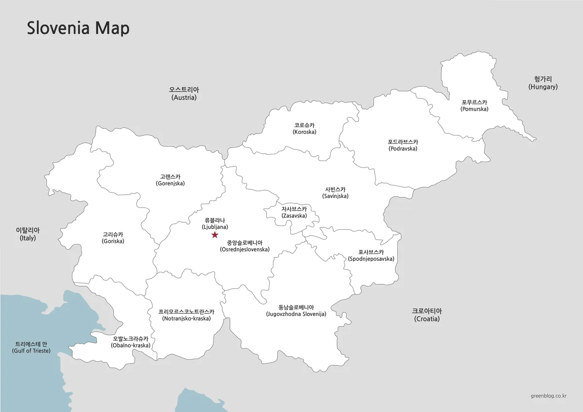 흰색 배경의 슬로베니아 흑백 지도, 인쇄용 A3 파일