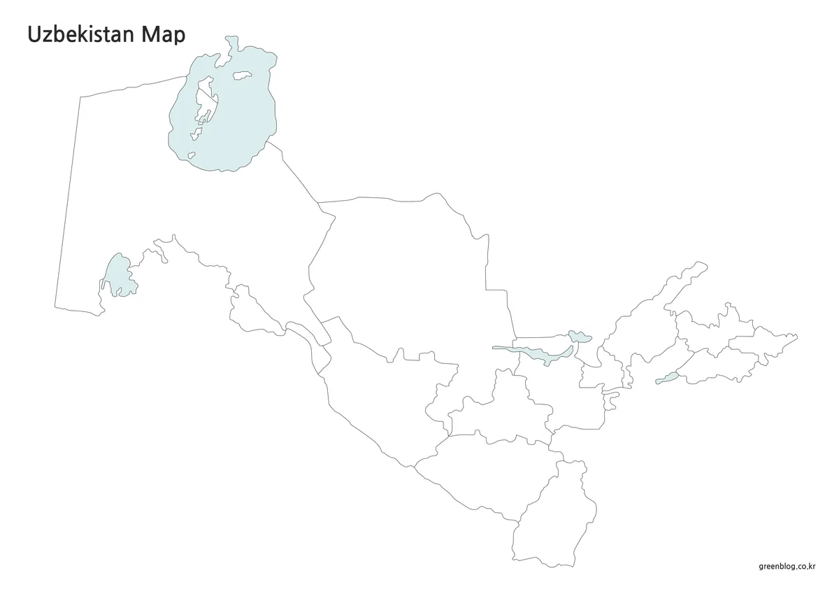 선만 남긴 우즈베키스탄 윤곽선 지도, 그래픽 편집용 A3 파일