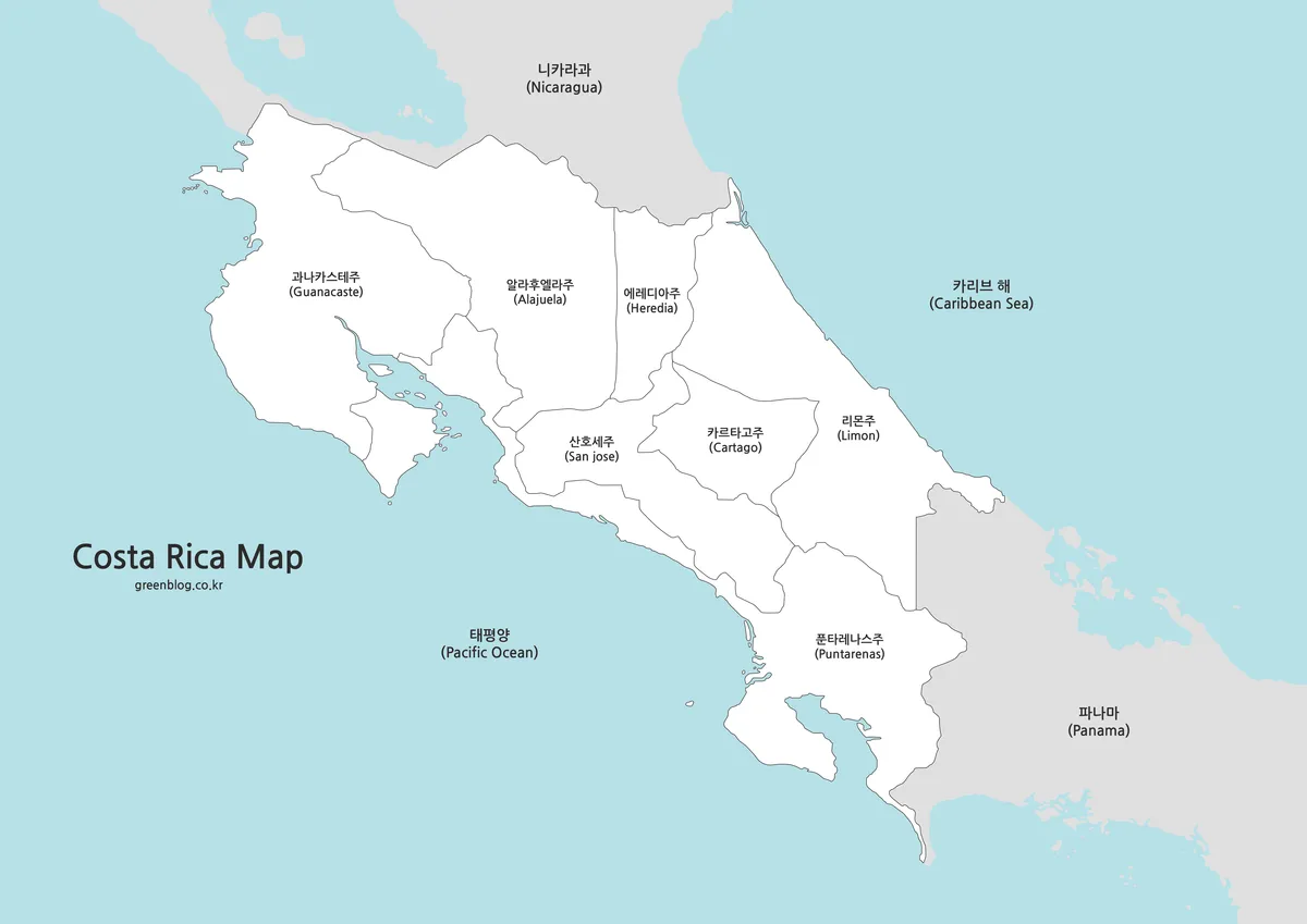 흰색 배경의 코스타리카 흑백 지도, 인쇄용 파일