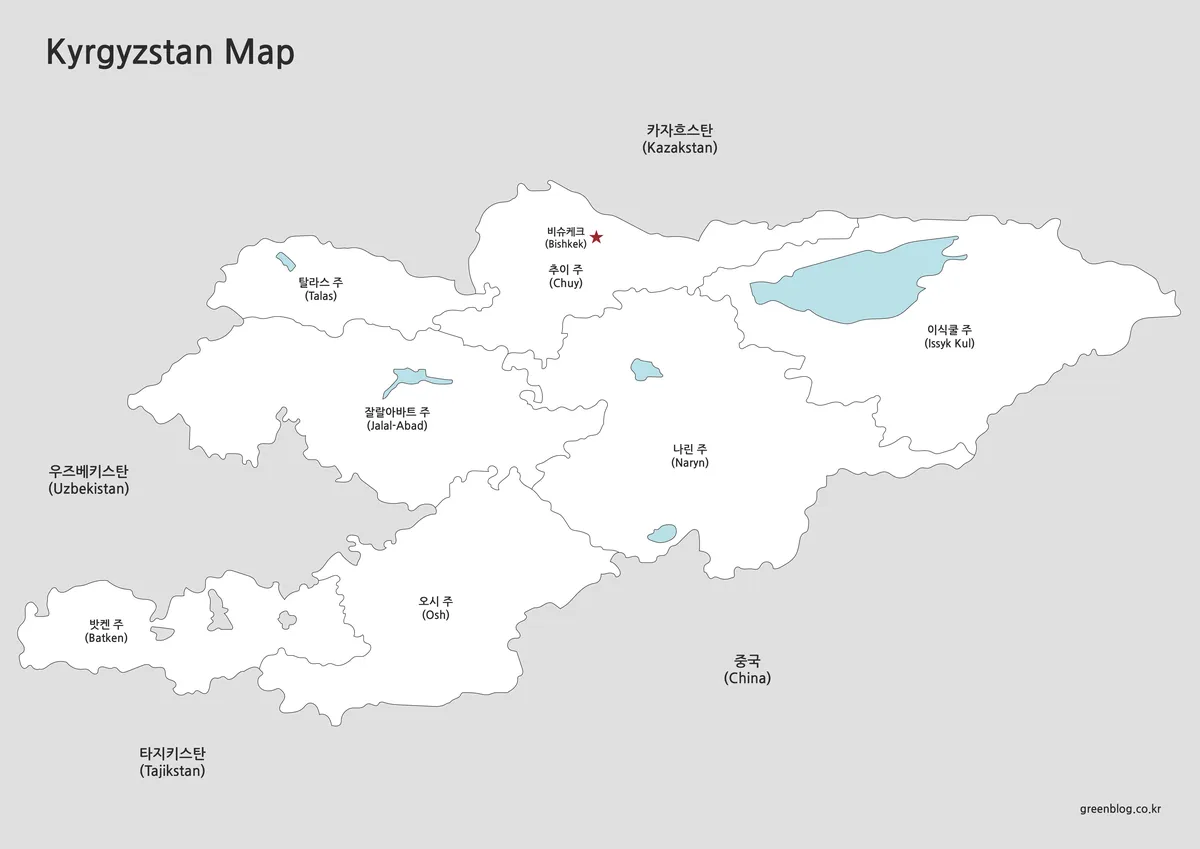 키르기스스탄 흑백 지도 인쇄용 이미지