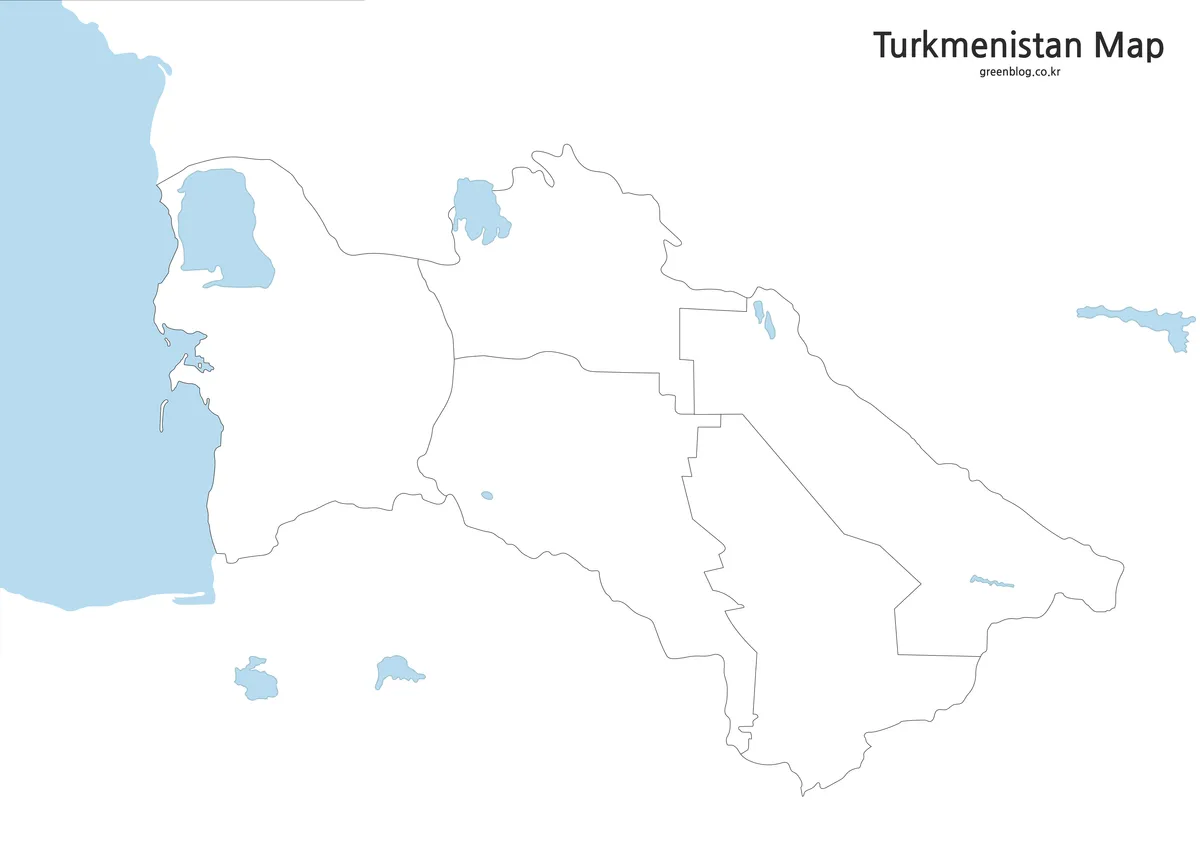 투르크메니스탄 윤곽선 지도 편집용 라인 지도 이미지