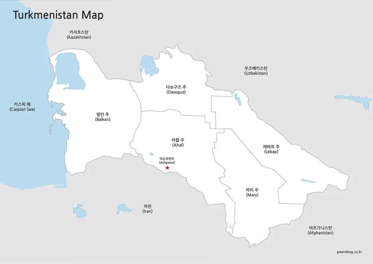 투르크메니스탄 흑백 지도 인쇄용 이미지