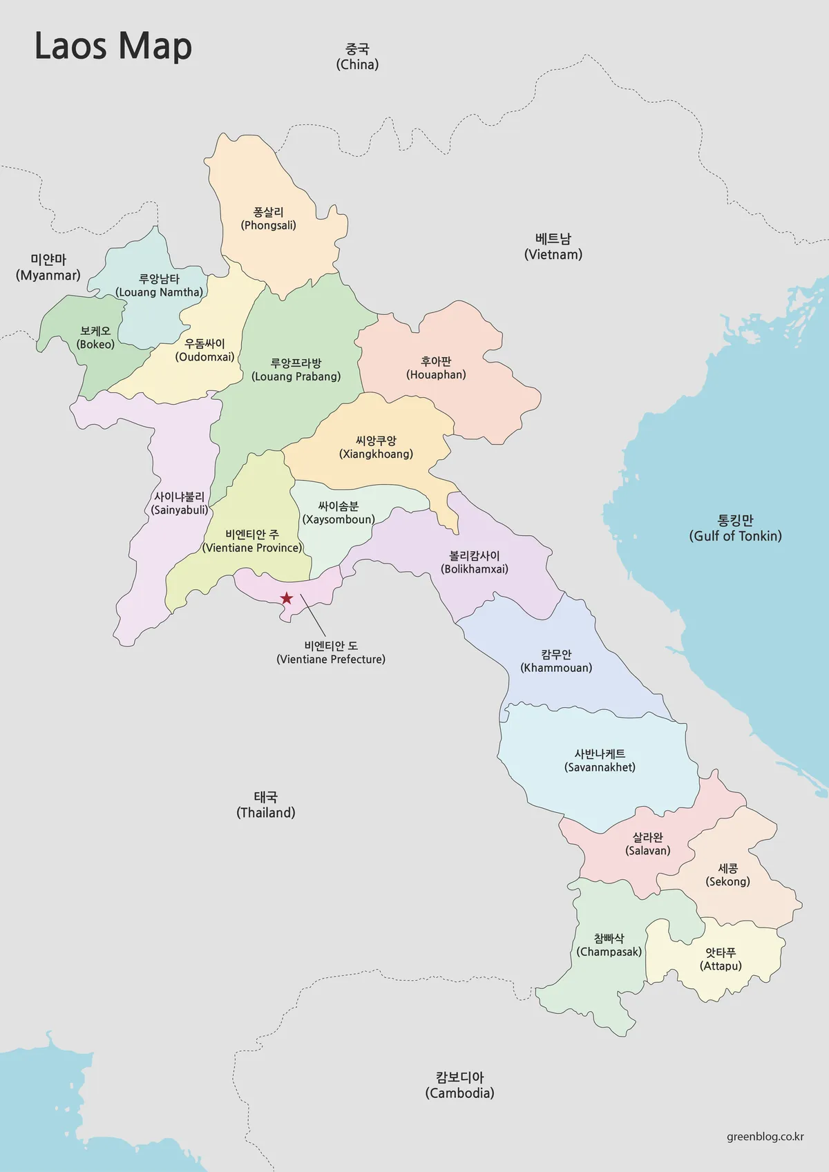 라오스 색상 지도 고해상도 이미지