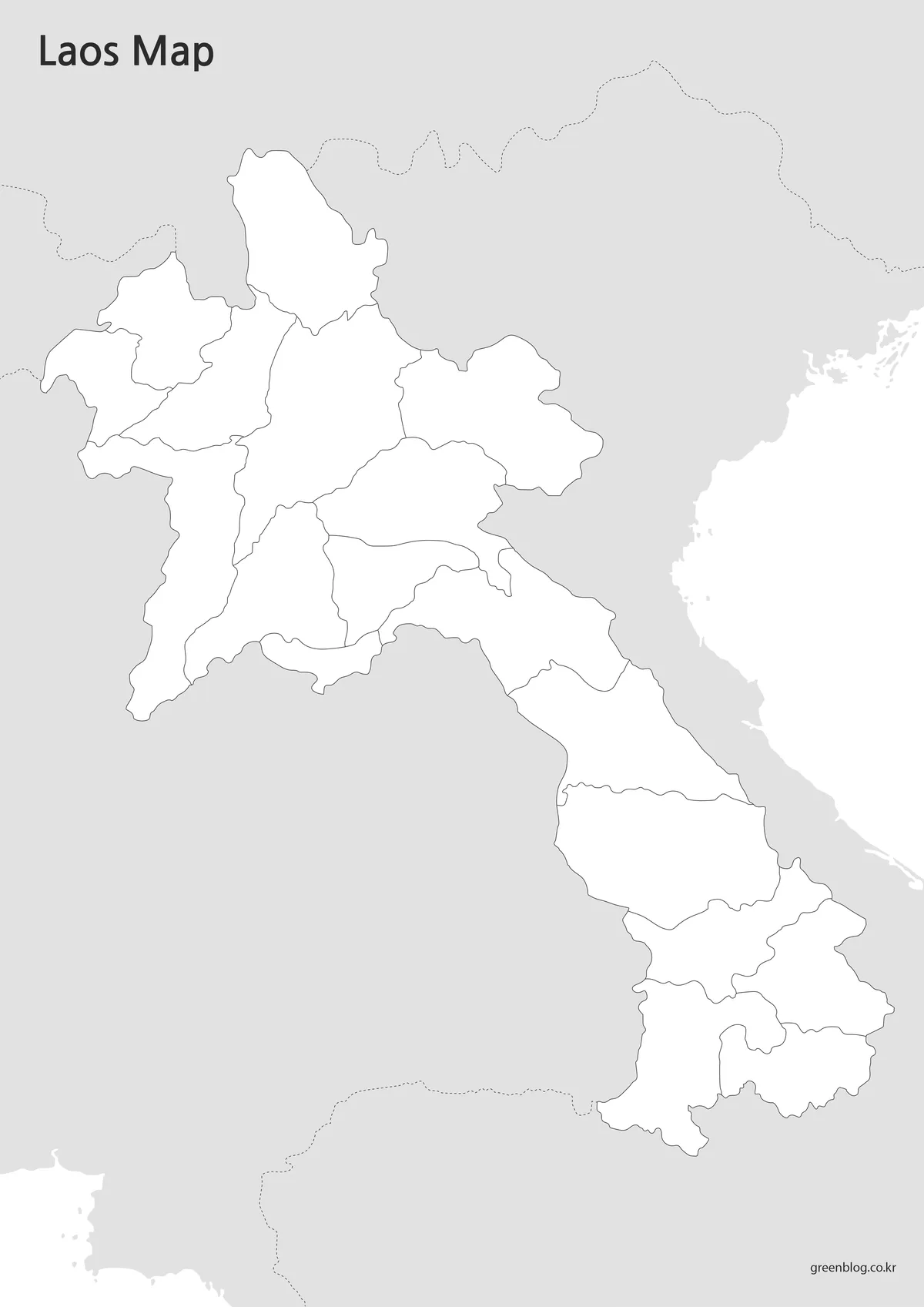 라오스 윤곽선 지도 편집용 이미지
