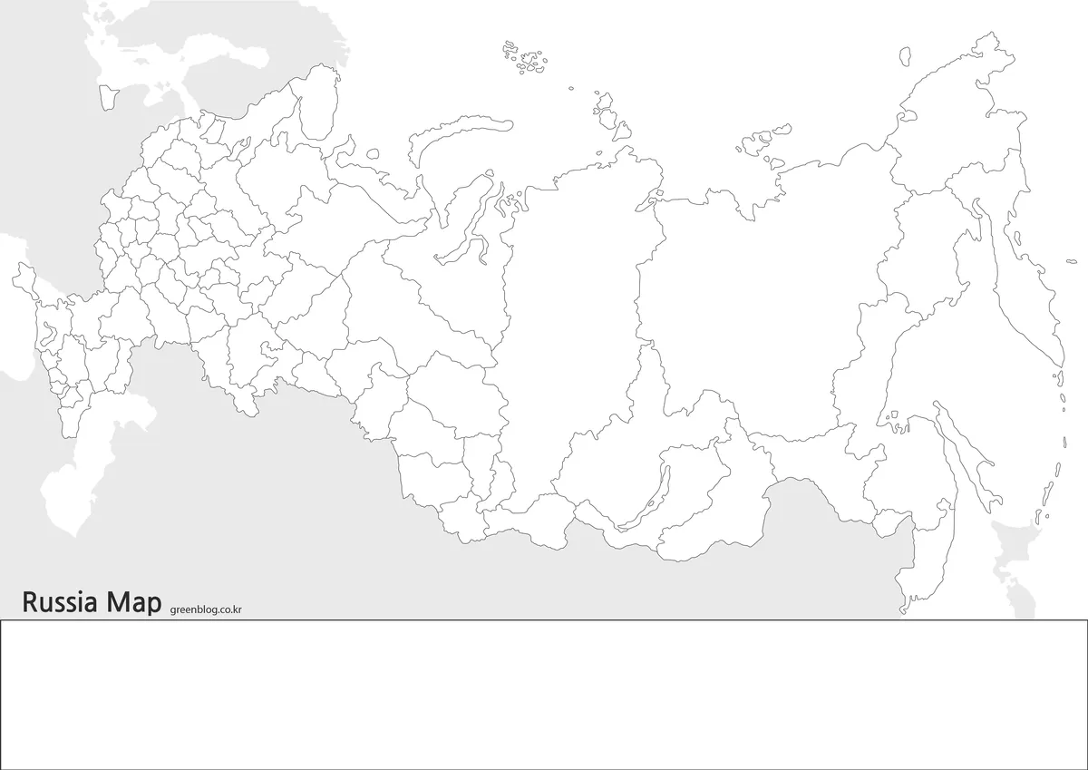 텍스트와 색상이 없는 러시아 윤곽선 지도