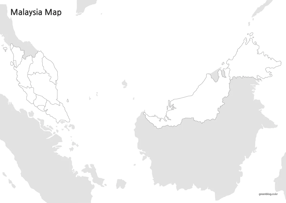 색상과 텍스트가 제거된 말레이시아 윤곽선 지도