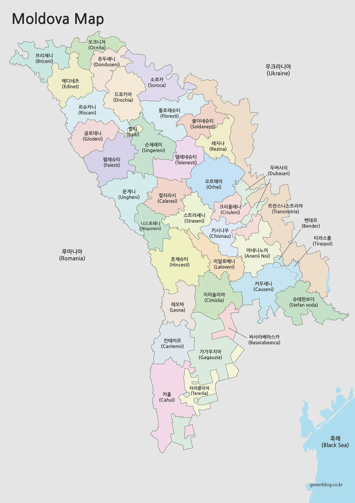 몰도바 색상 지도 고해상도 이미지