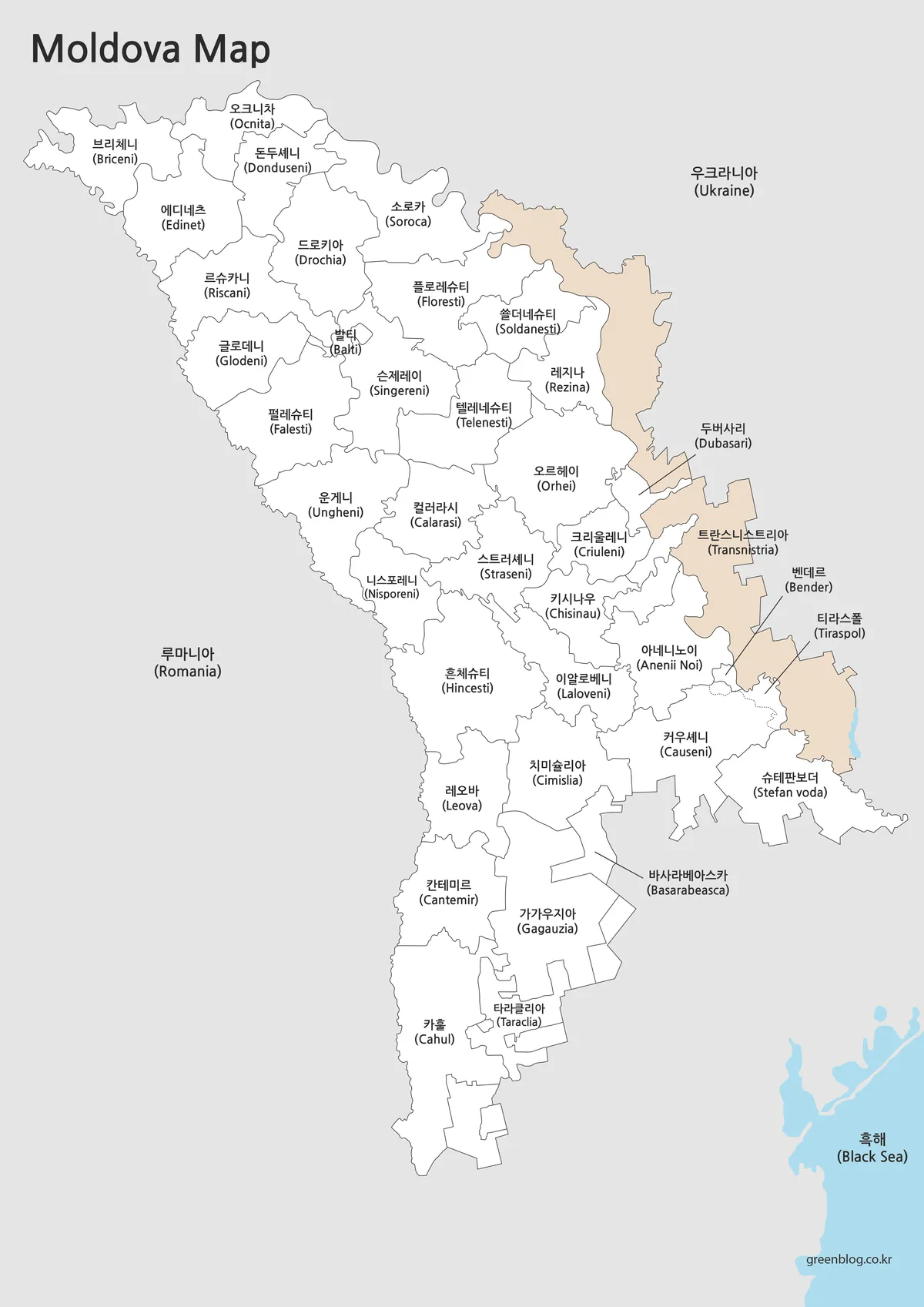 몰도바 흑백 지도 인쇄용 이미지