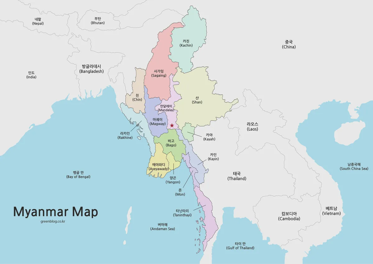미얀마 지도 대표 이미지
