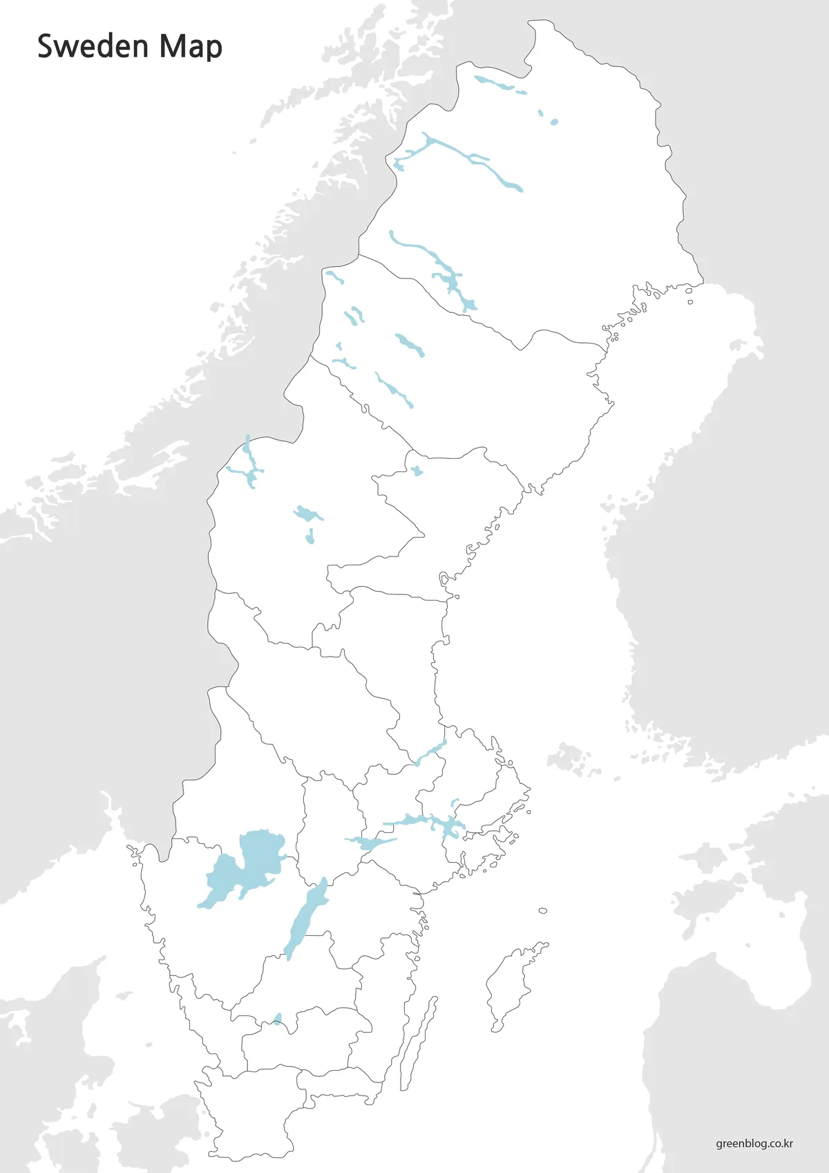 색상과 텍스트가 없는 스웨덴 윤곽선 지도