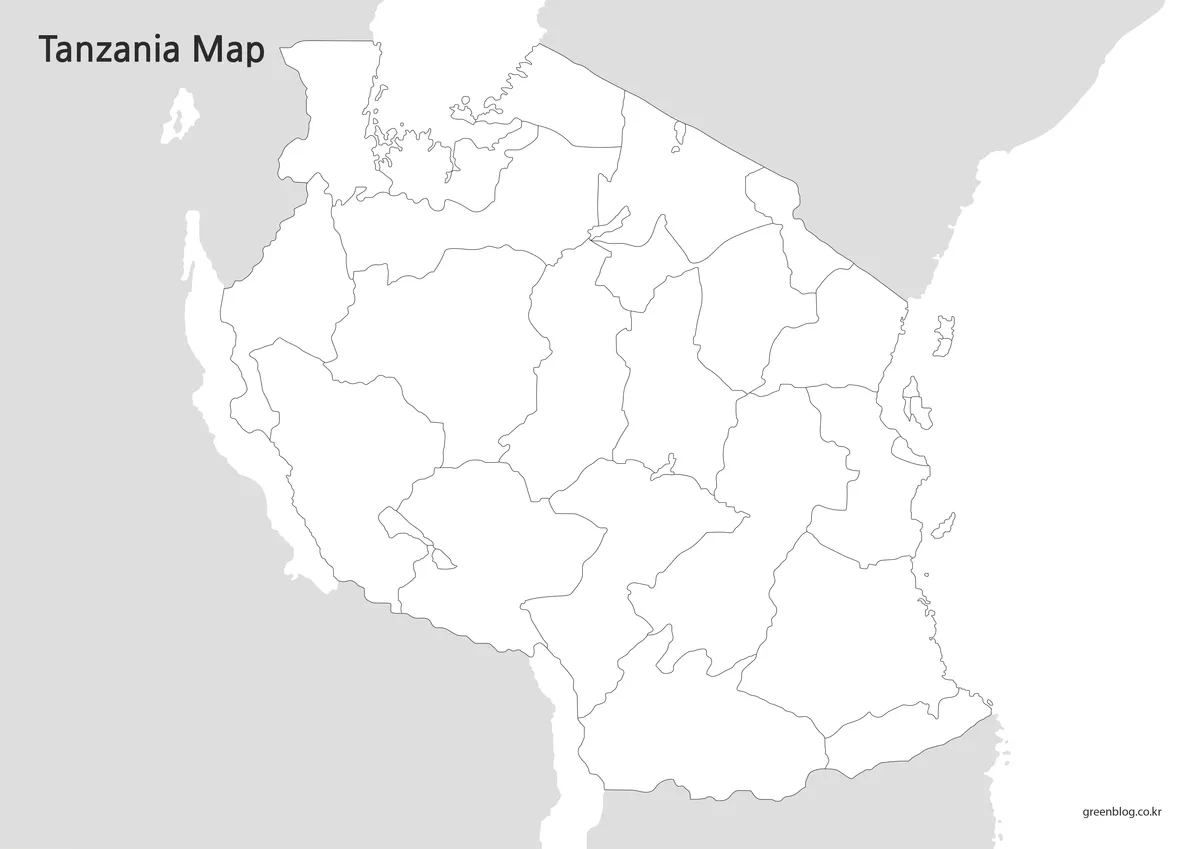 색상과 텍스트를 제거하고 경계선만 남긴 탄자니아 지도