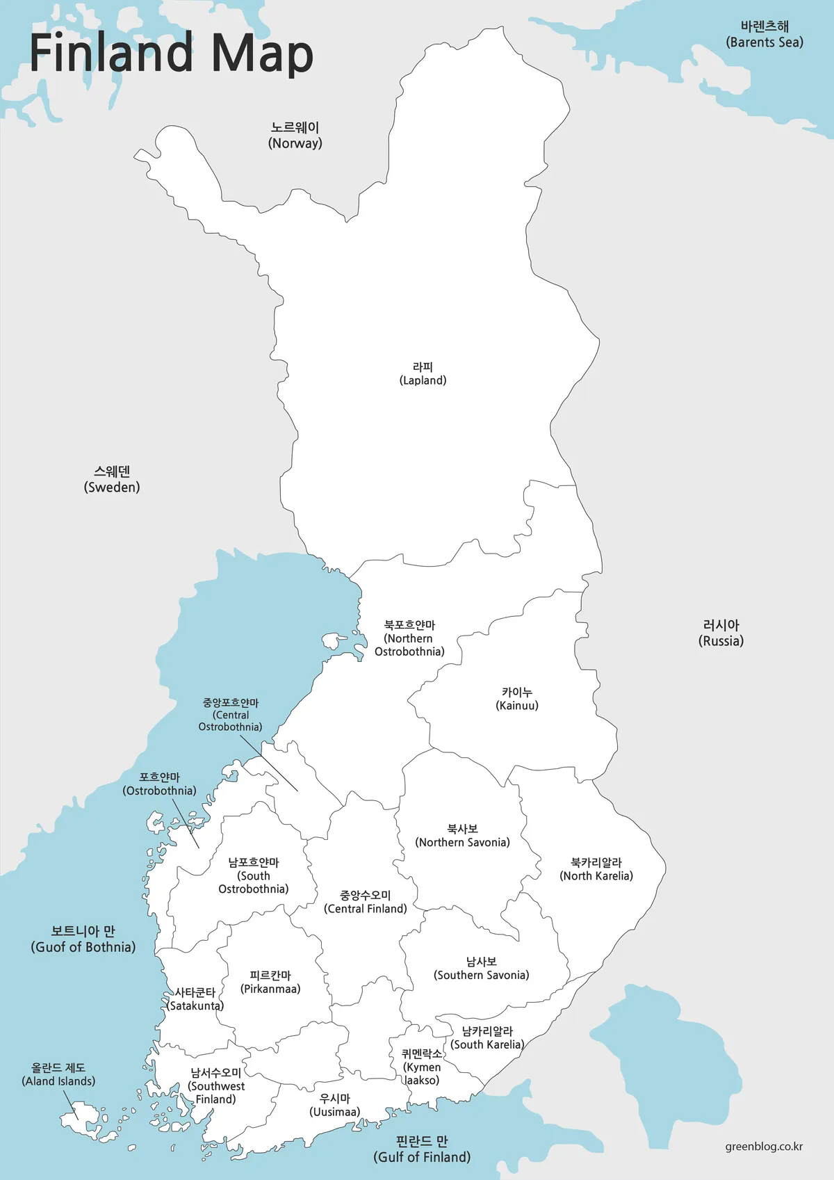 핀란드 기본 지도 흑백 지도
