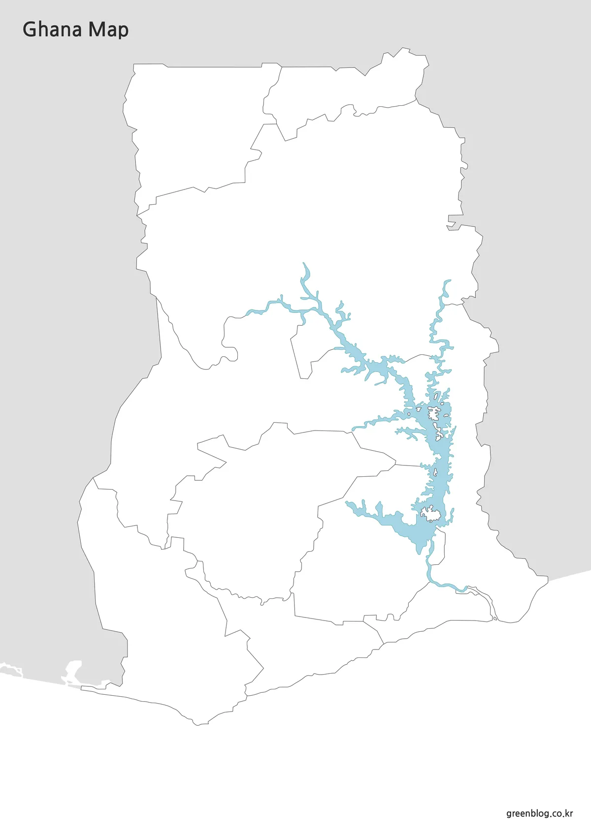 경계선만 남아 있는 빈 형태의 가나 지도