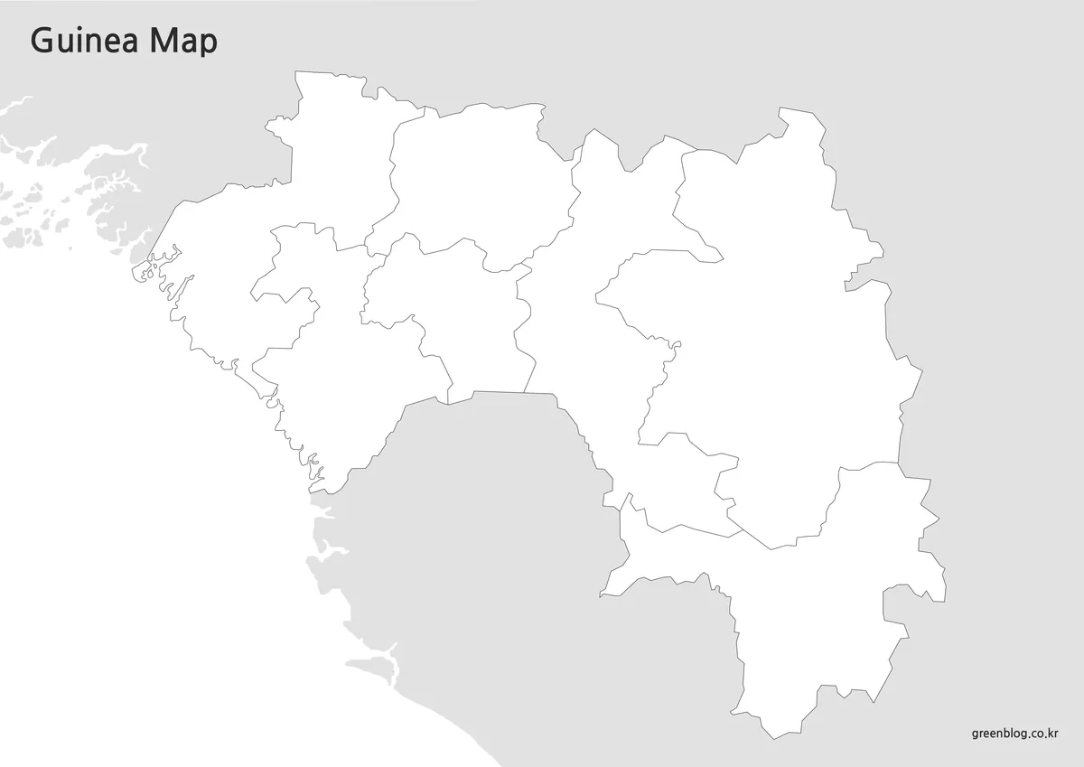 텍스트와 색상이 제거된 기니 윤곽선 지도