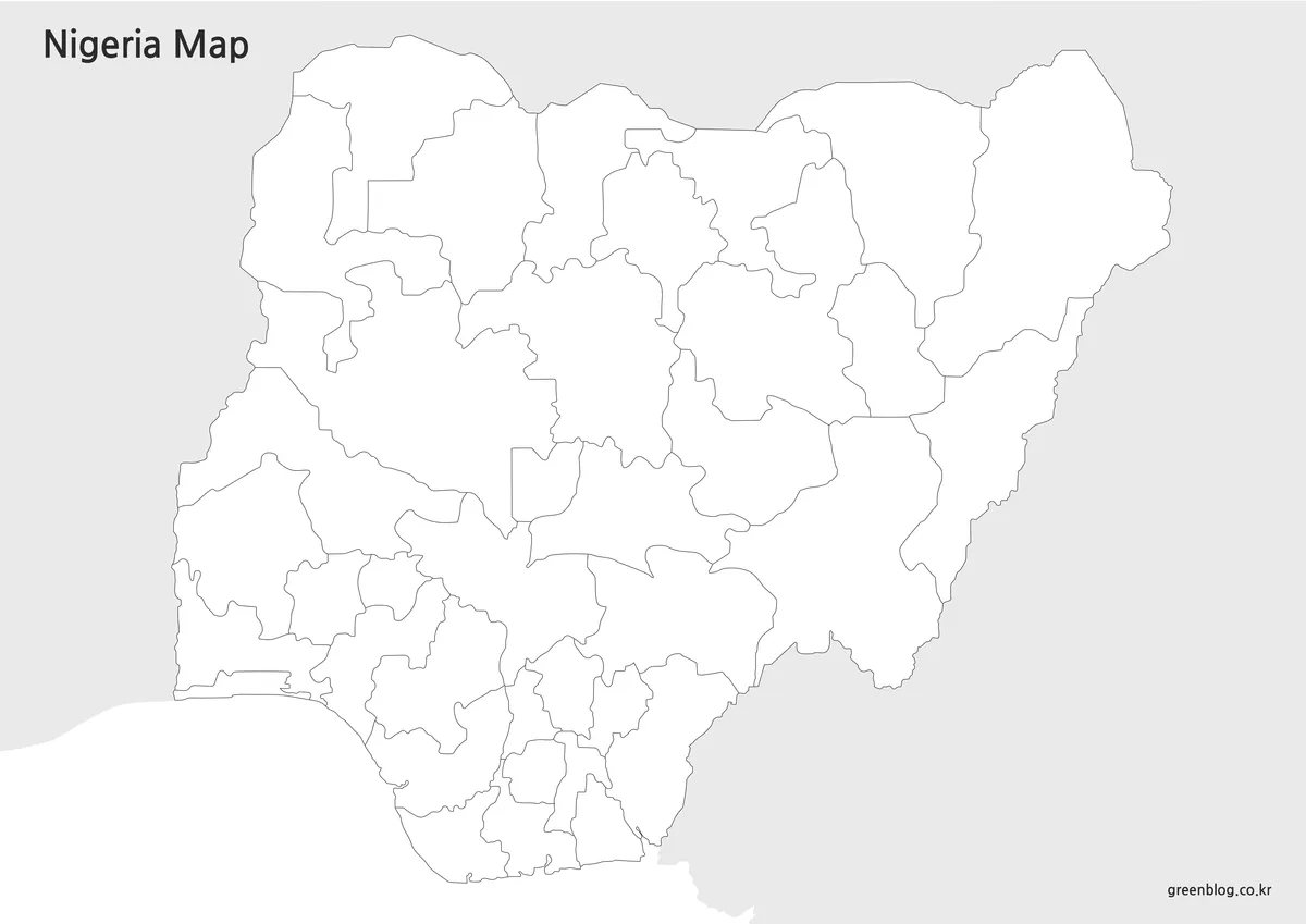경계선만 남아 있는 빈 형태의 나이지리아 지도