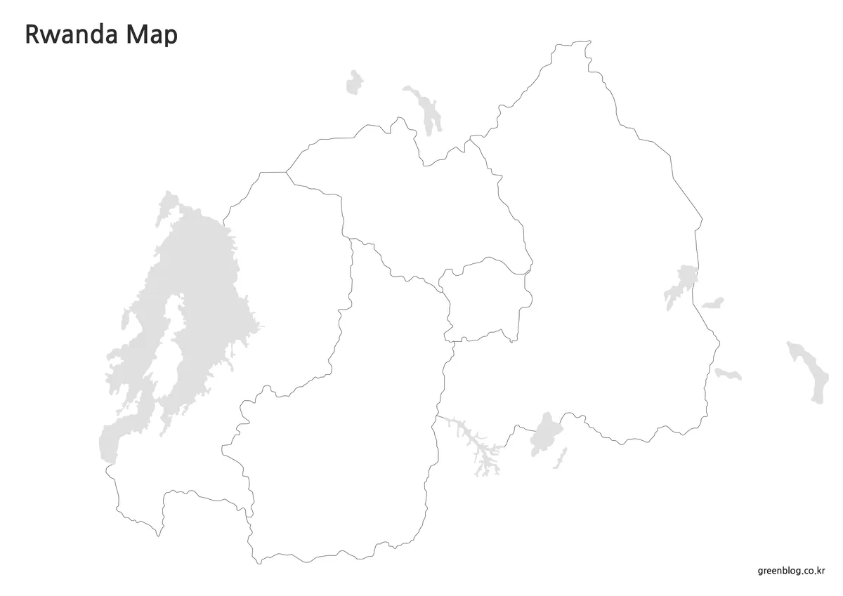 경계선과 호수만 표시된 빈 형태의 르완다 지도