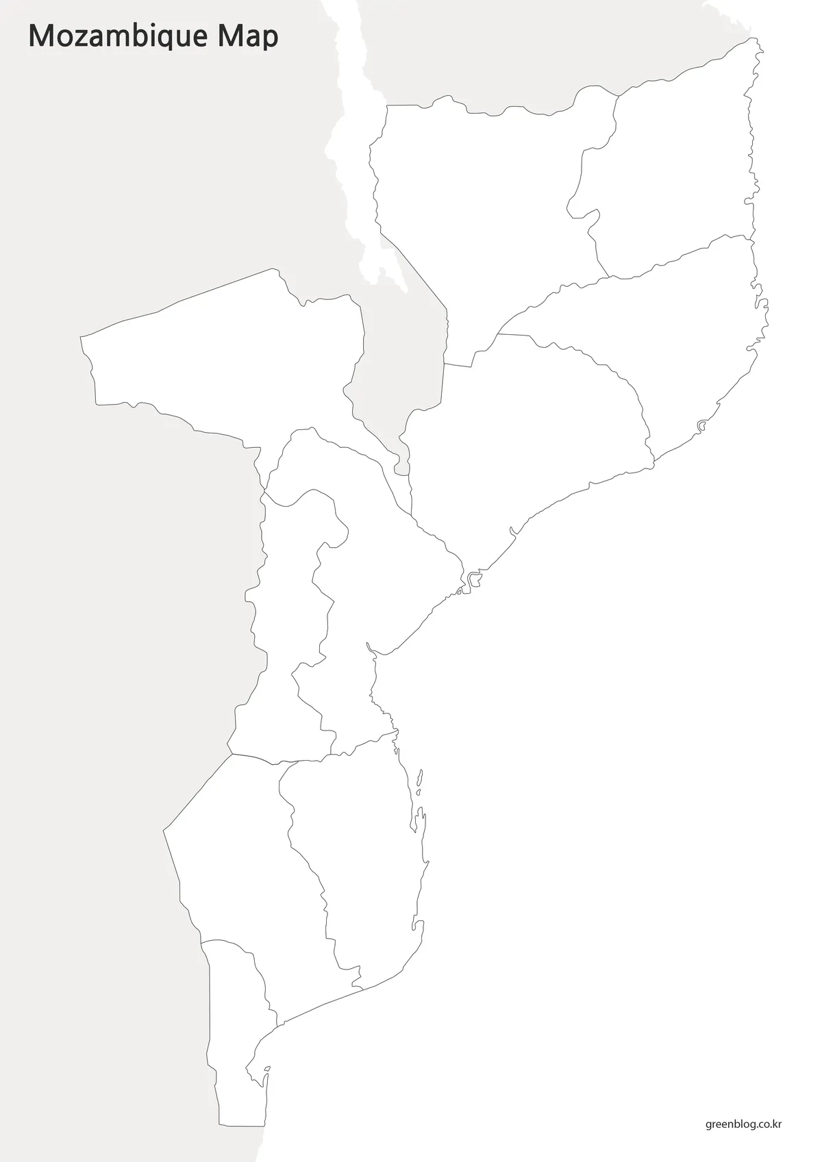 모잠비크 윤곽선 지도 경계선만 남긴 편집용 이미지