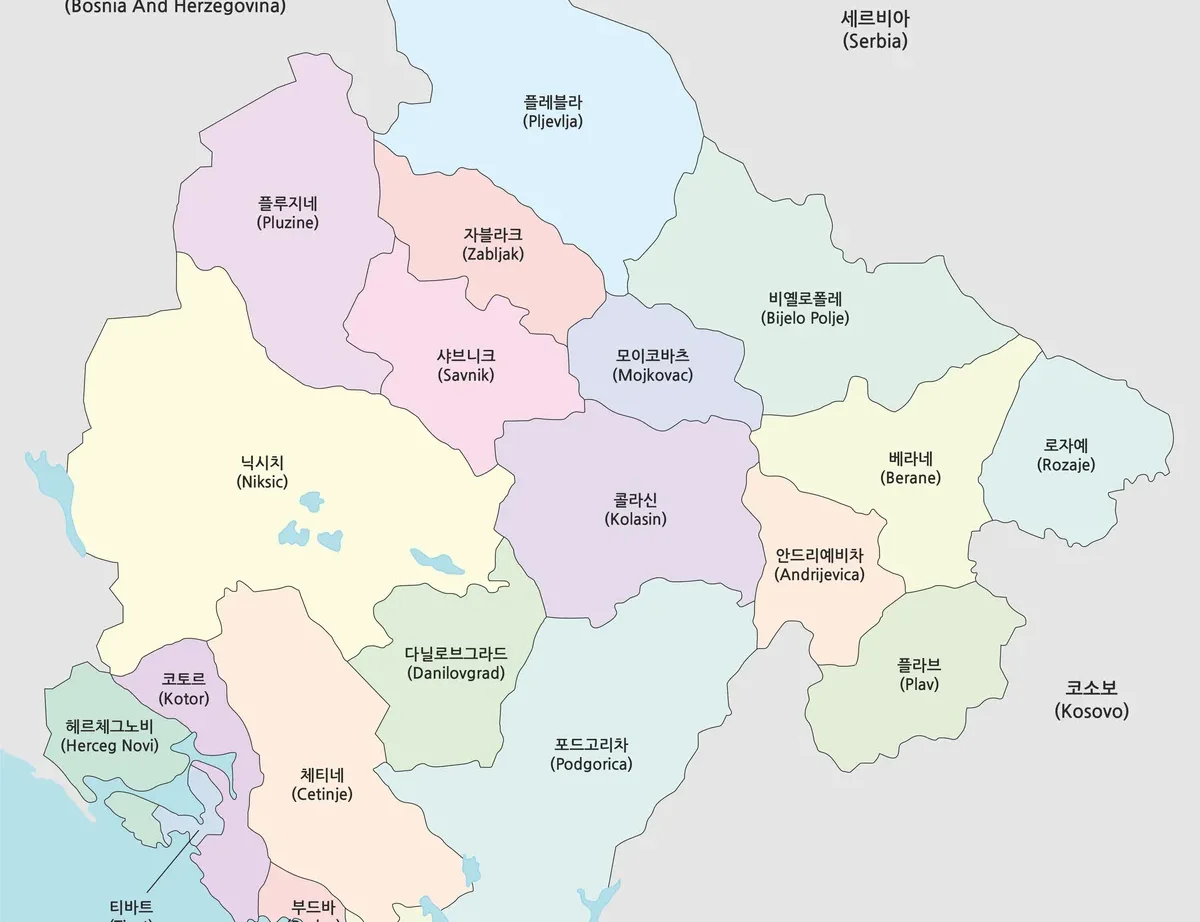 몬테네그로 지도 대표 이미지