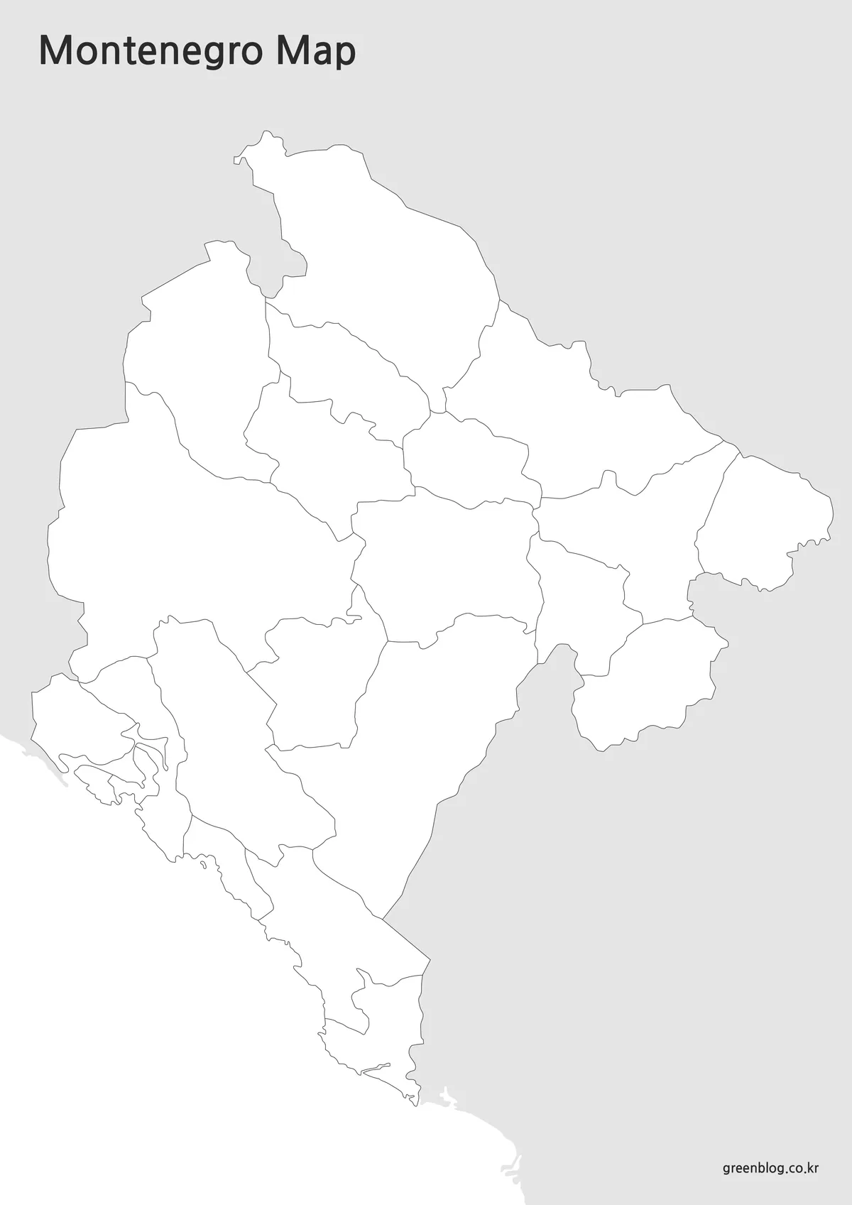 글자와 색상이 없는 몬테네그로 지도 윤곽선