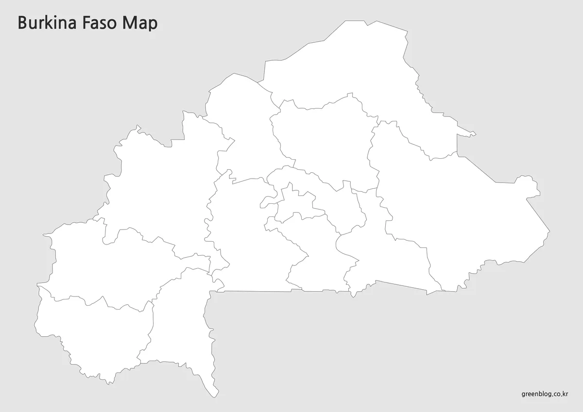 텍스트와 색이 없는 부르키나 파소 윤곽선 지도