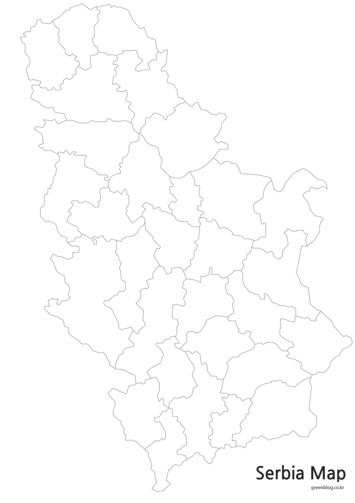 경계선만 남아 있는 빈 형태의 세르비아 지도