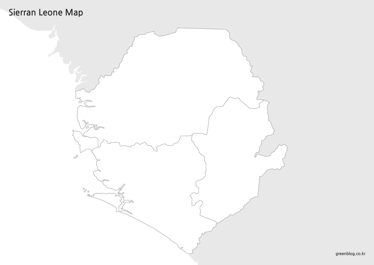 경계선만 남아 있는 시에라리온 윤곽선 지도 이미지