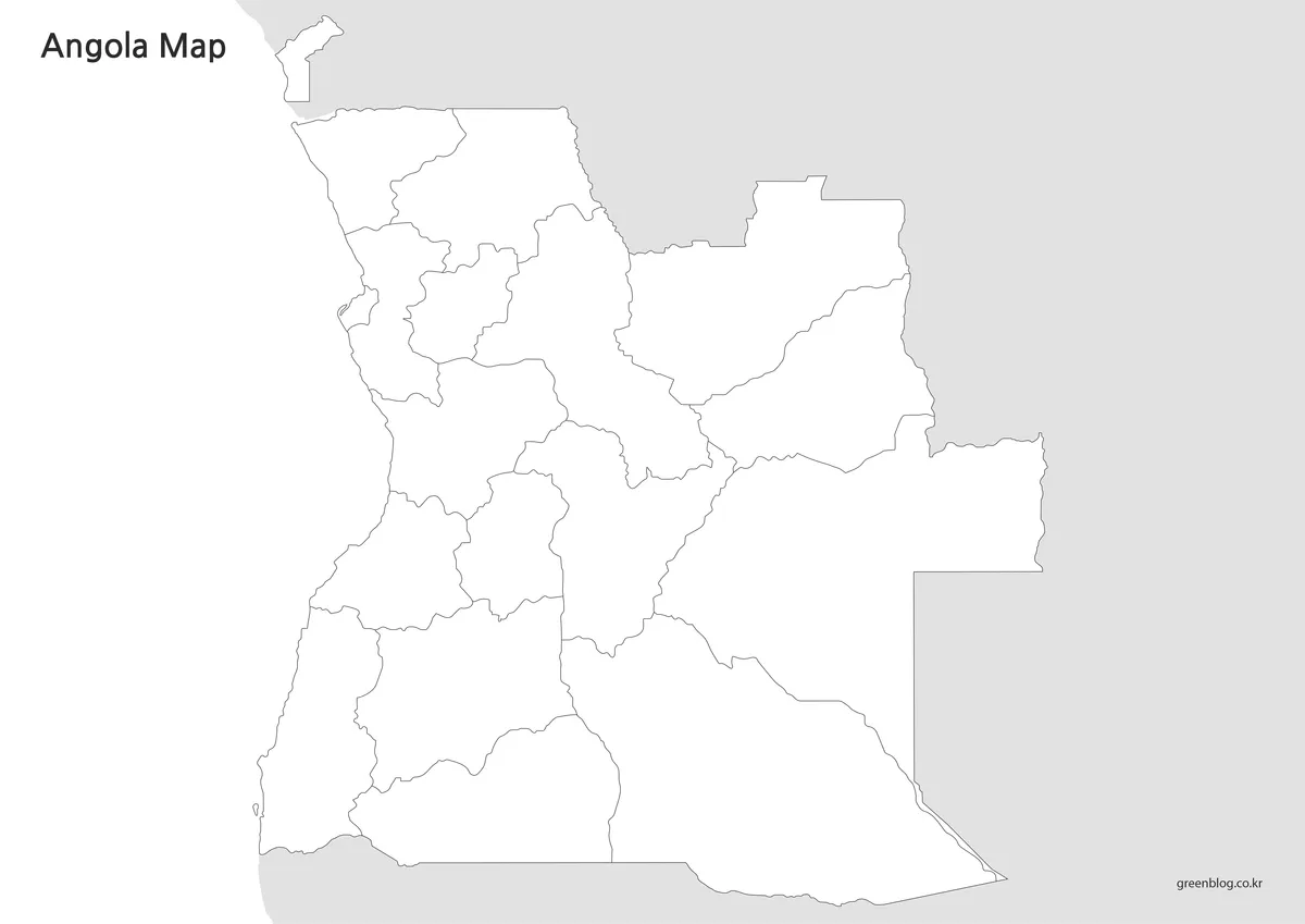앙골라 윤곽선 지도 경계선만 있는 편집용 이미지