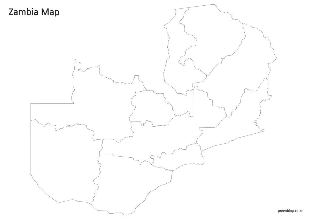 잠비아 윤곽선 지도 경계선만 표시된 편집용 이미지