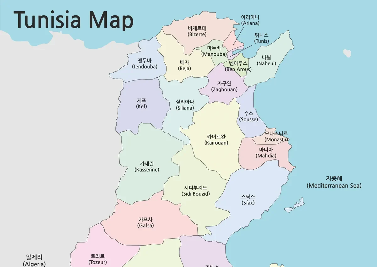 튀니지 지도 대표 이미지